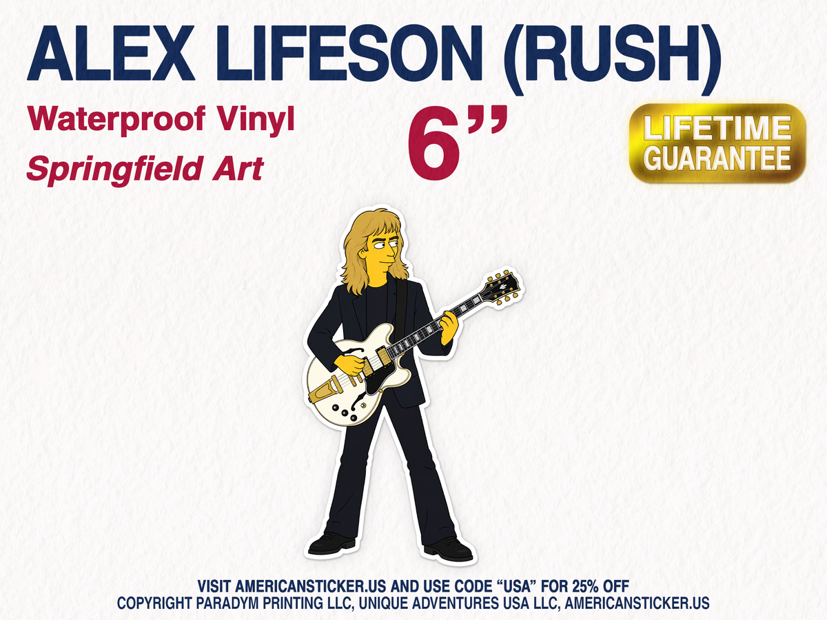 Alex Lifeson Springfield Waterproof Vinyl Sticker Decal Rush Lyric Art
