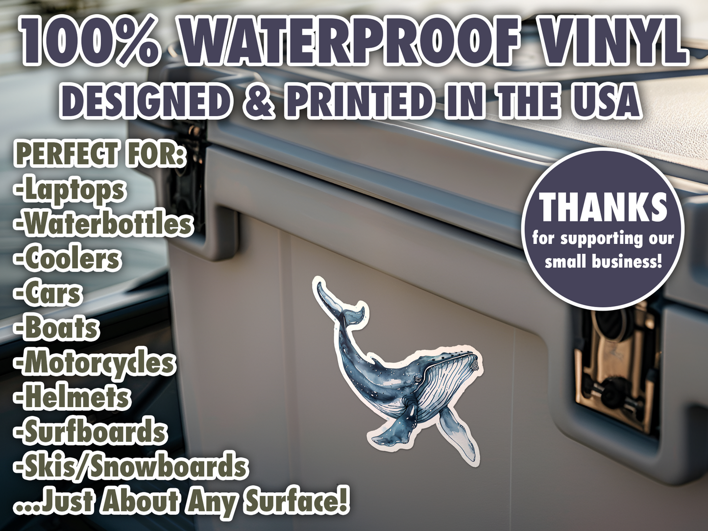 Blue Whale Watercolor Waterproof Vinyl Sticker Decal Art