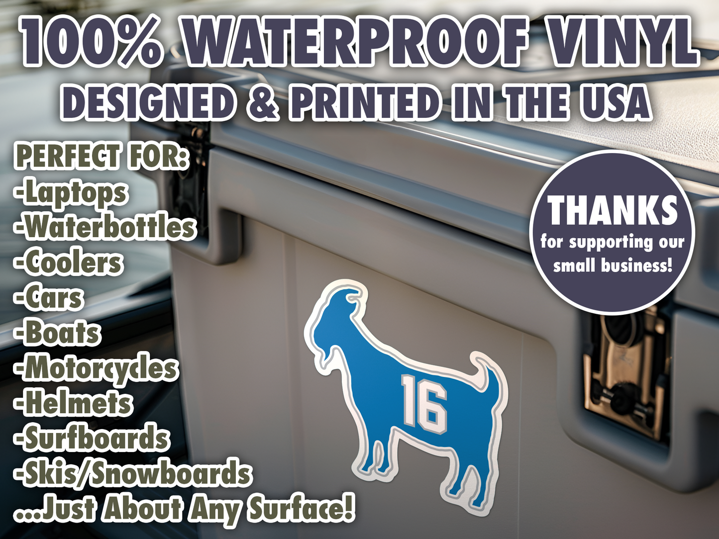 Jared Goff Goat 16 Waterproof Vinyl Sticker Decal Art