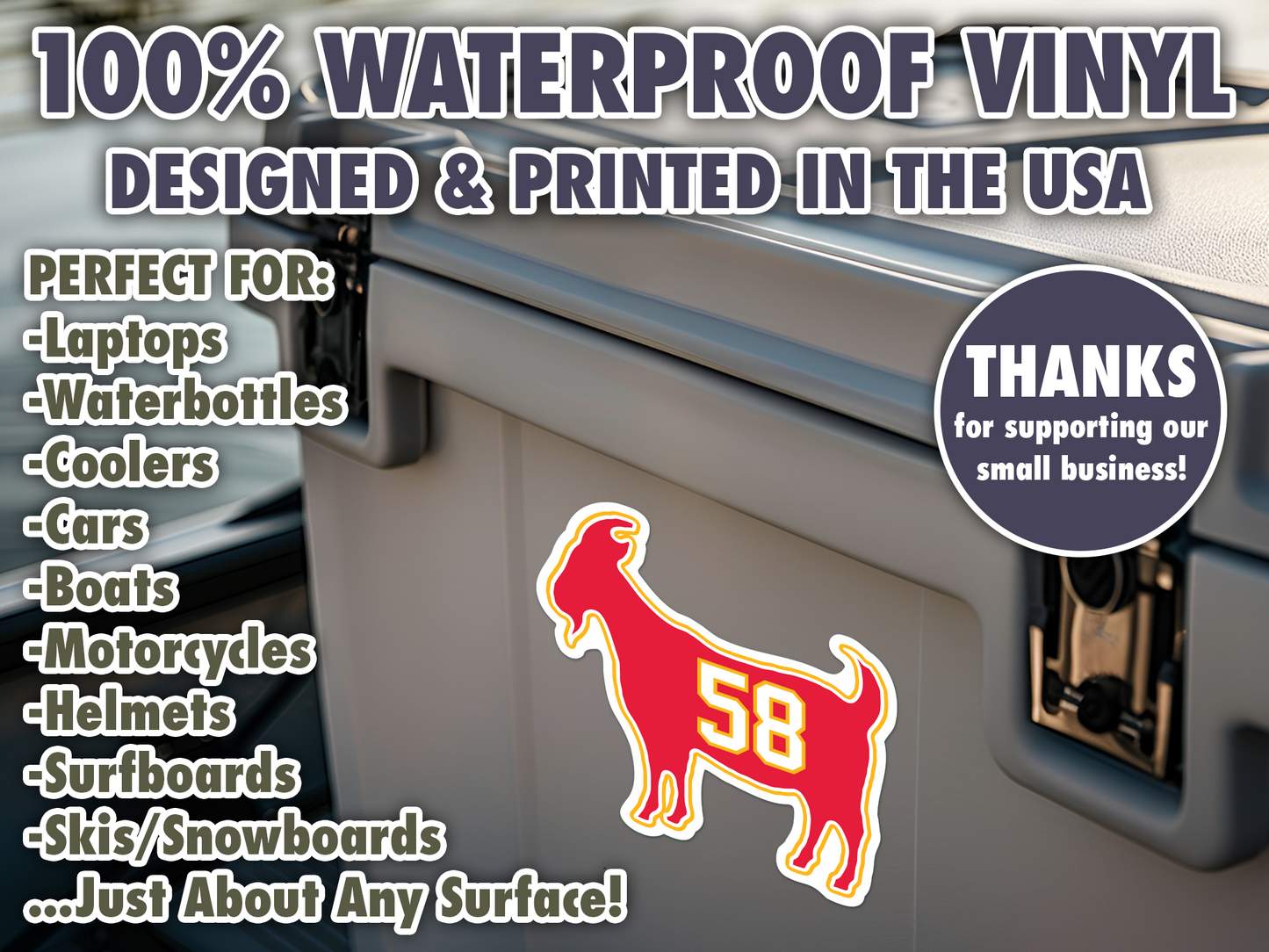 Derrick Thomas Goat 58 Chiefs Waterproof Vinyl Sticker Decal Art