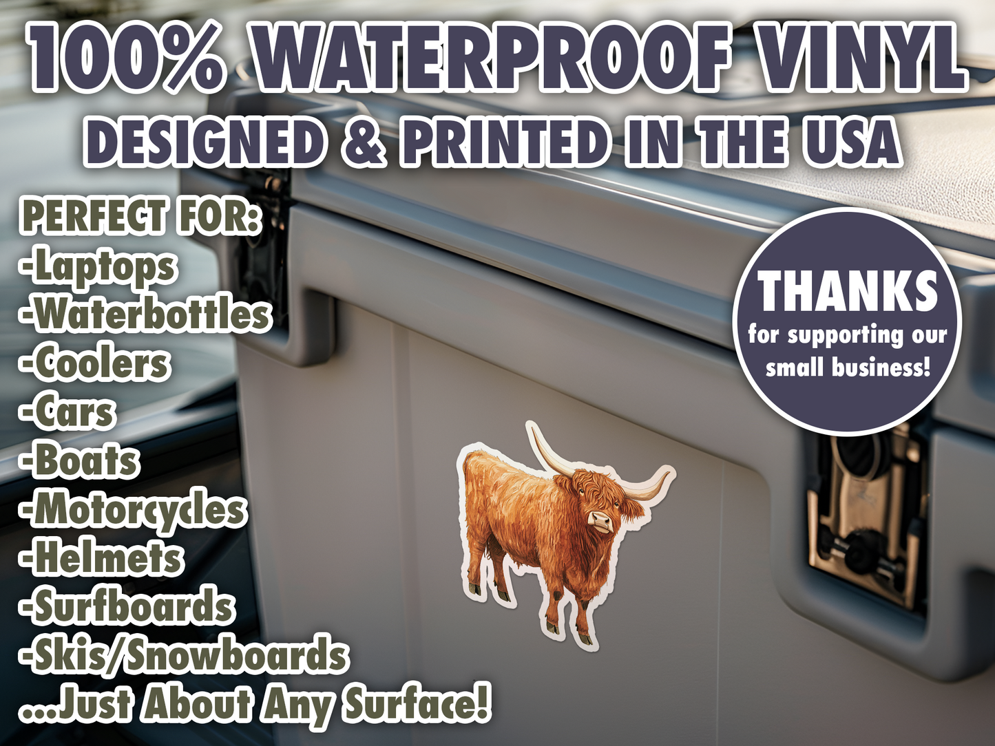 Highland Cattle Fluffy Cow Waterproof Vinyl Sticker Decal Art