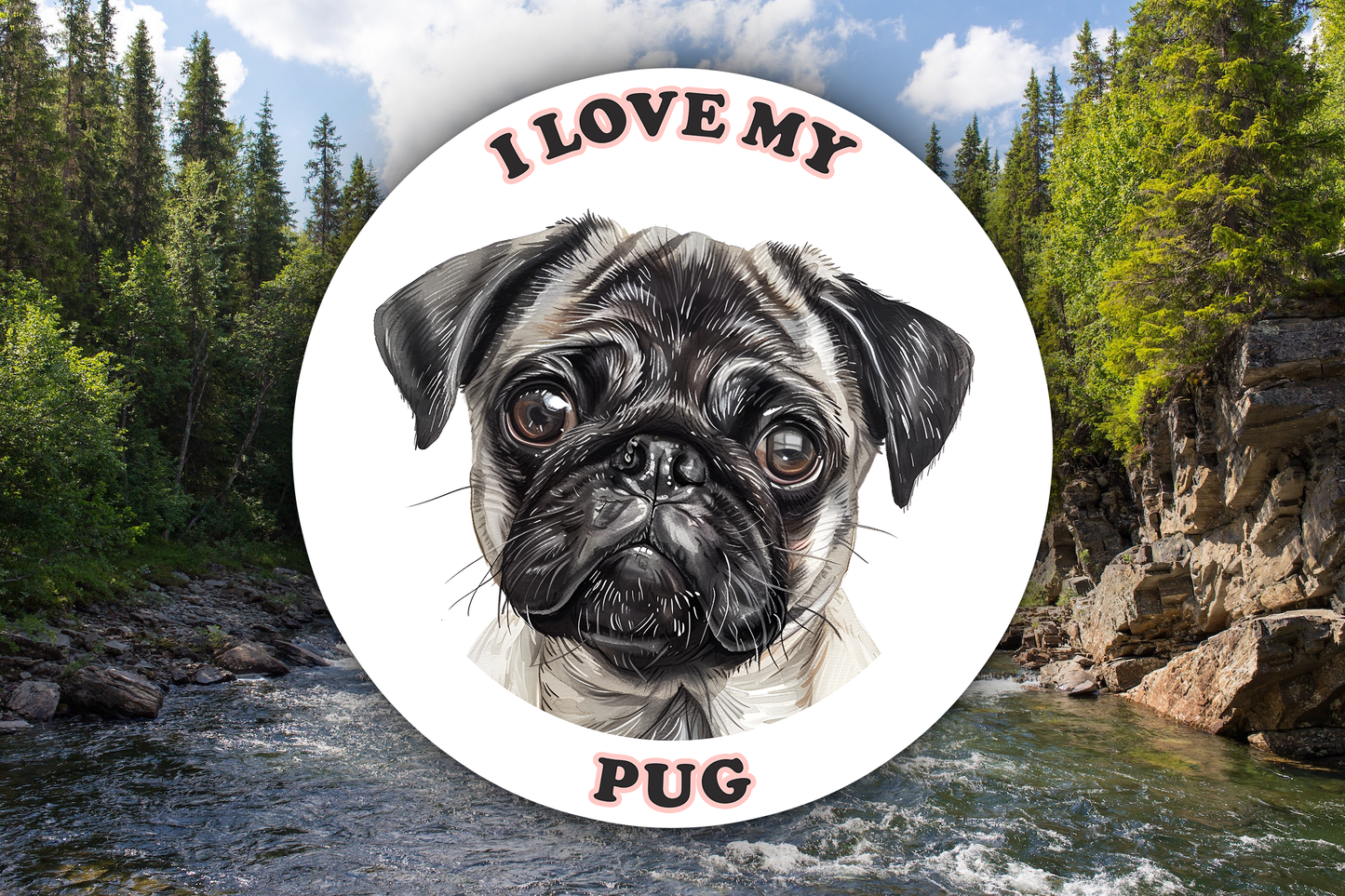 I Love My Pug Sticker Decal is 100% waterproof vinyl that works great water bottles, laptops, cars, trucks, phones, lockers, Ipads, or just about anywhere!