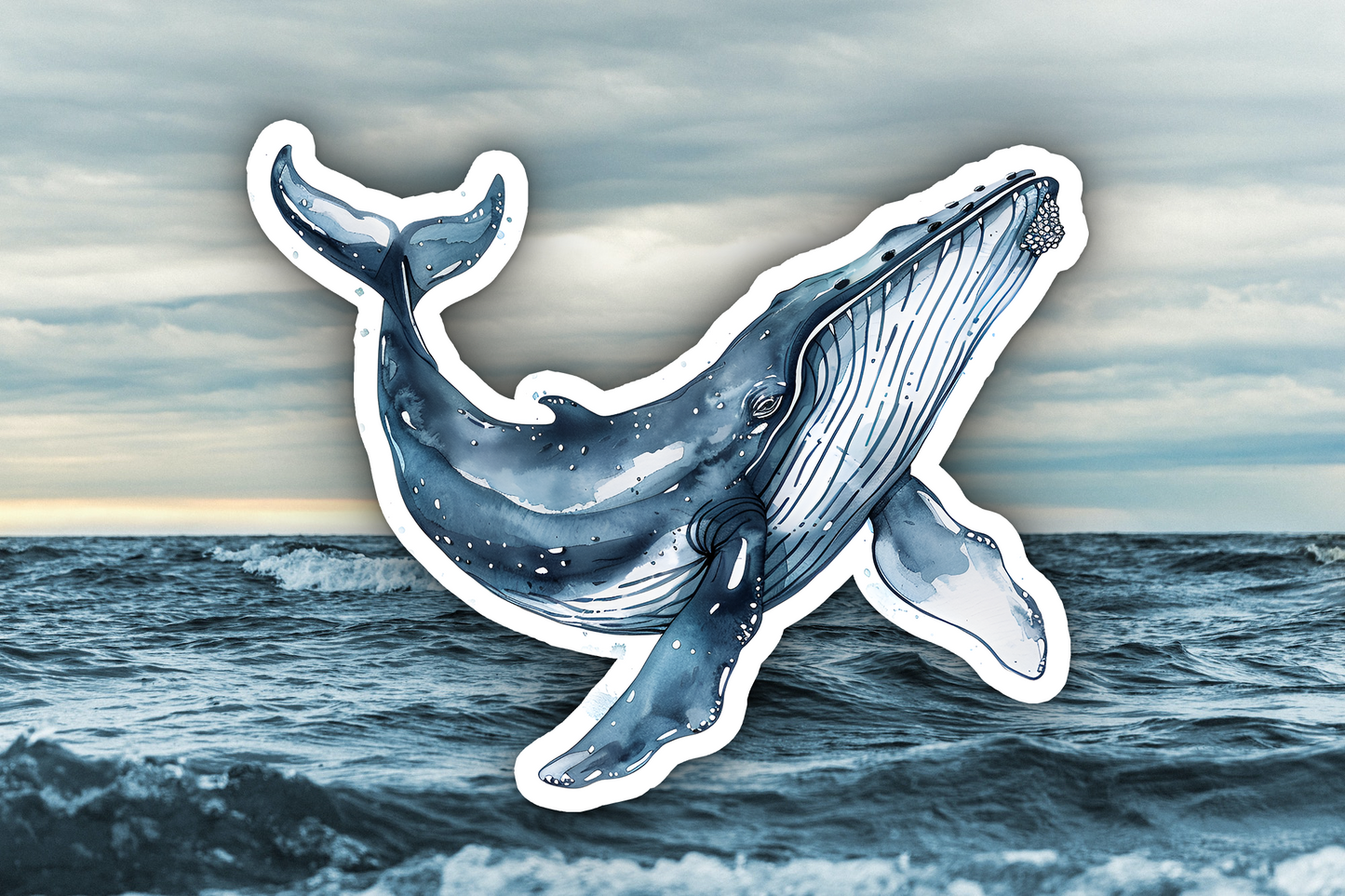 Blue Whale Watercolor Waterproof Vinyl Sticker Decal Art