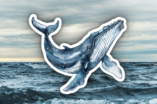 Blue Whale Watercolor Waterproof Vinyl Sticker Decal Art