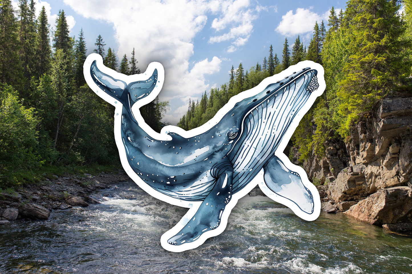 Blue Whale Watercolor Waterproof Vinyl Sticker Decal Art