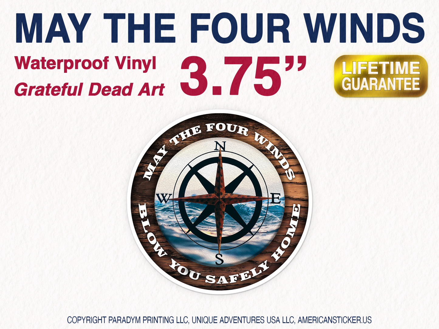 May The Four Winds Blow You Safely Home Waterproof Vinyl Sticker Decal Grateful Dead Lyric Art
