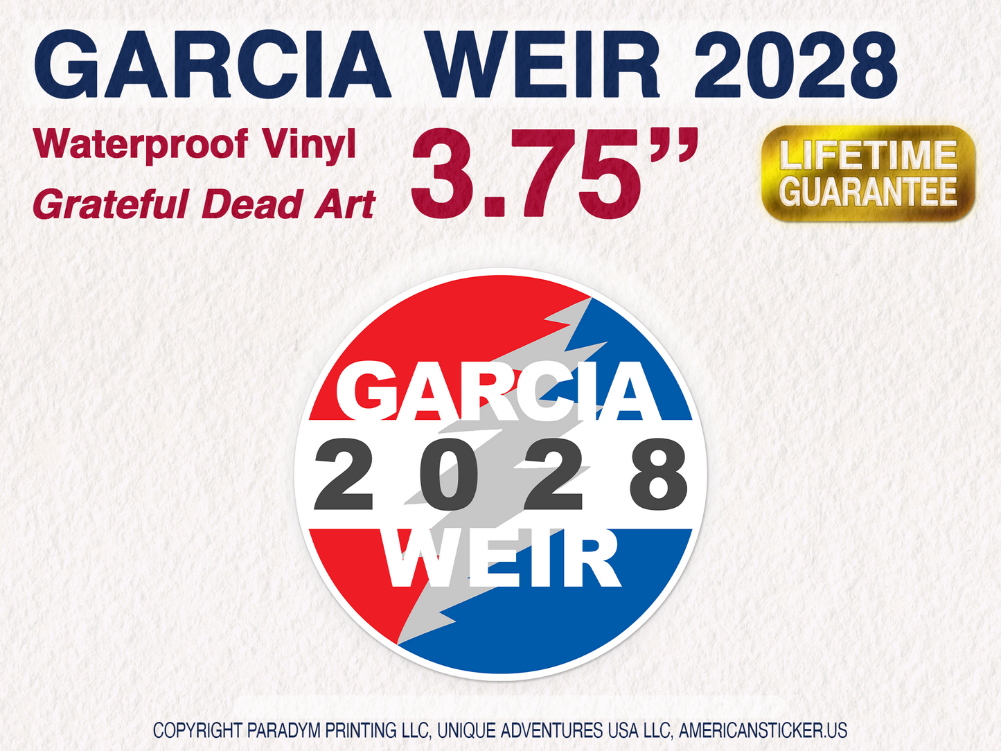 Garcia Weir 2028 Waterproof Vinyl Sticker Decal Grateful Dead Lyric Art
