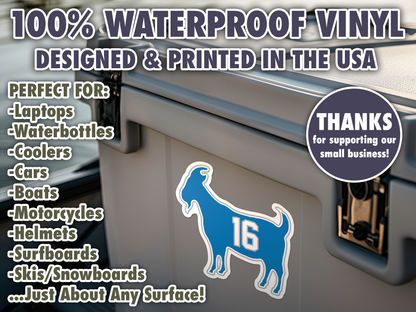 Jared Goff Goat 16 Waterproof Vinyl Sticker Decal Art