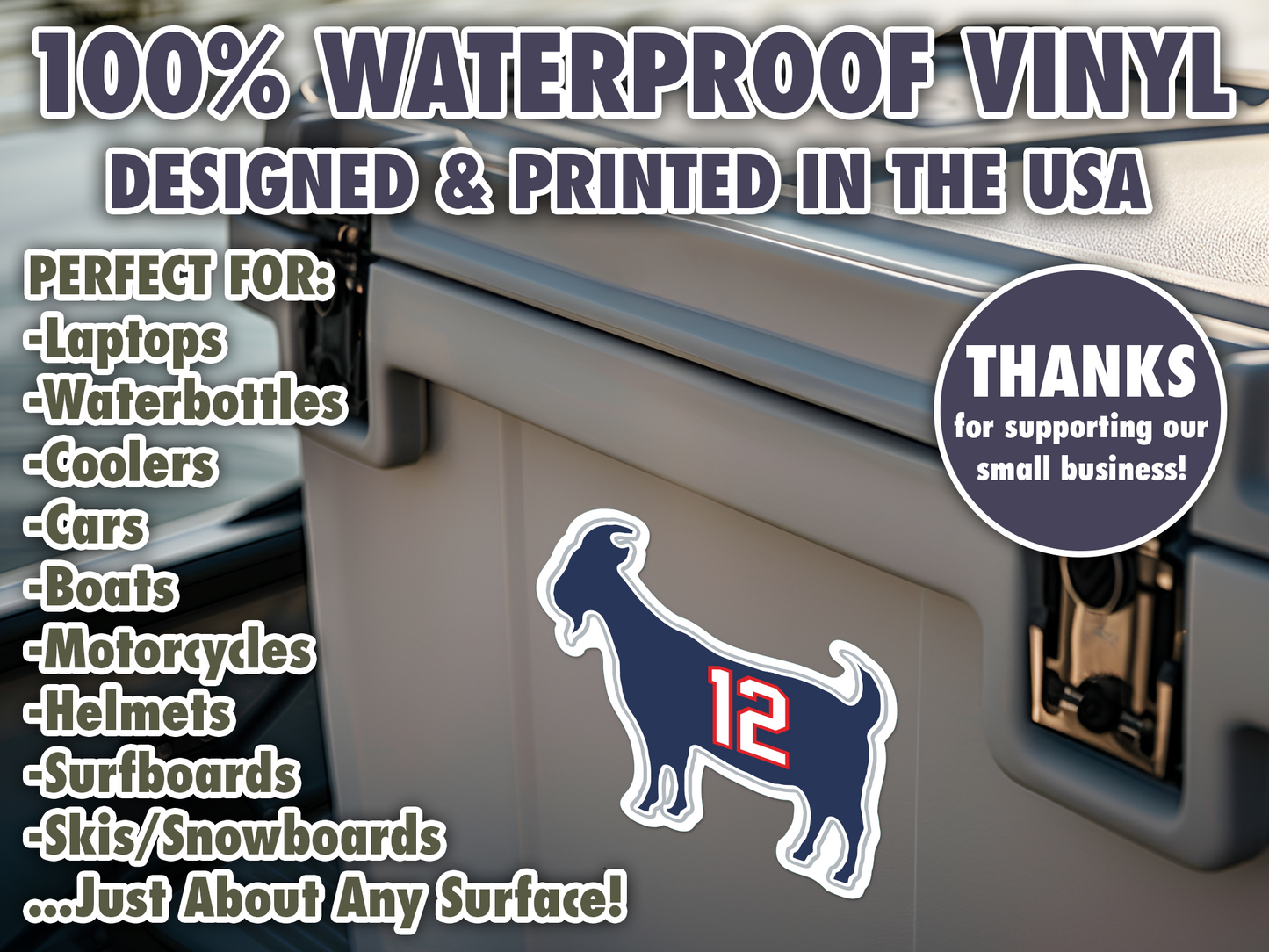 Tom Brady Goat 12 Patriots Buccaneers Waterproof Vinyl Sticker Decal Art