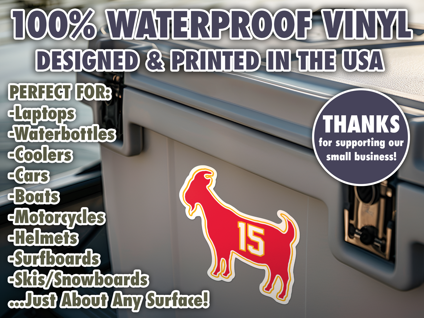 Patrick Mahomes Goat 15 Chiefs Waterproof Vinyl Sticker Decal Art