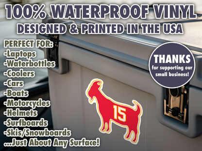 Patrick Mahomes Goat 15 Chiefs Waterproof Vinyl Sticker Decal Art