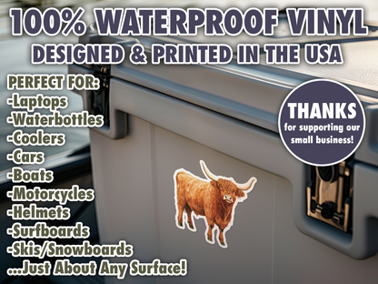 Highland Cattle Fluffy Cow Waterproof Vinyl Sticker Decal Art