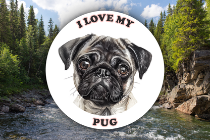 I Love My Pug Sticker Decal is 100% waterproof vinyl that works great water bottles, laptops, cars, trucks, phones, lockers, Ipads, or just about anywhere!