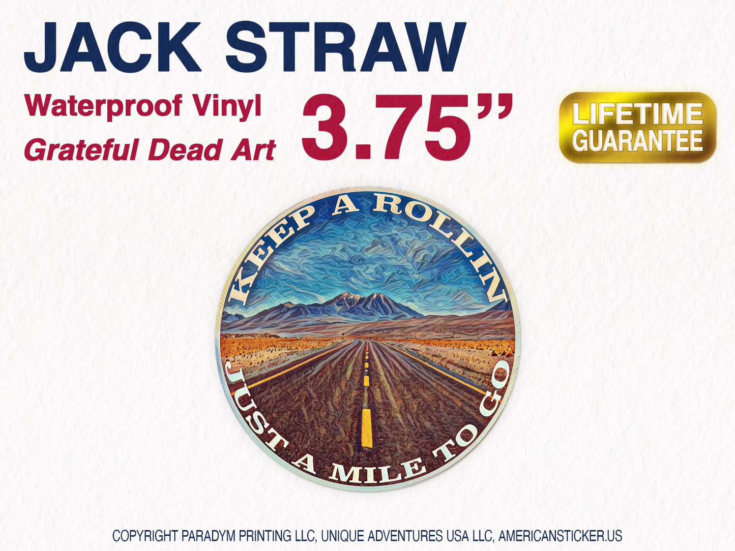 Jack Straw Waterproof Vinyl Sticker Decal Grateful Dead Lyric Art