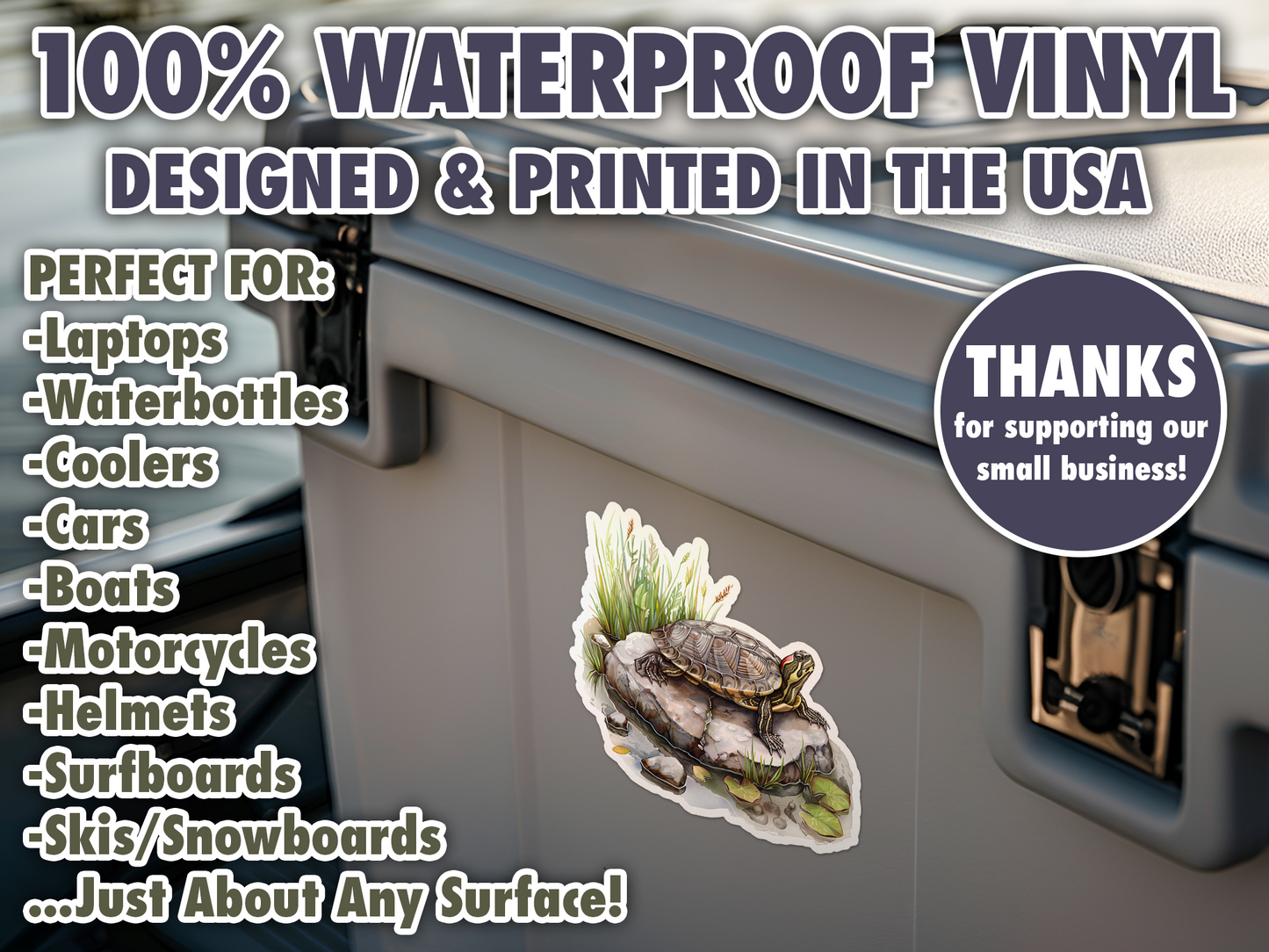 Red Eared Pond Slider Turtle Waterproof Vinyl Sticker Decal Art
