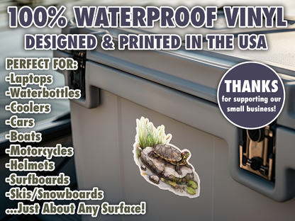 Red Eared Pond Slider Turtle Waterproof Vinyl Sticker Decal Art