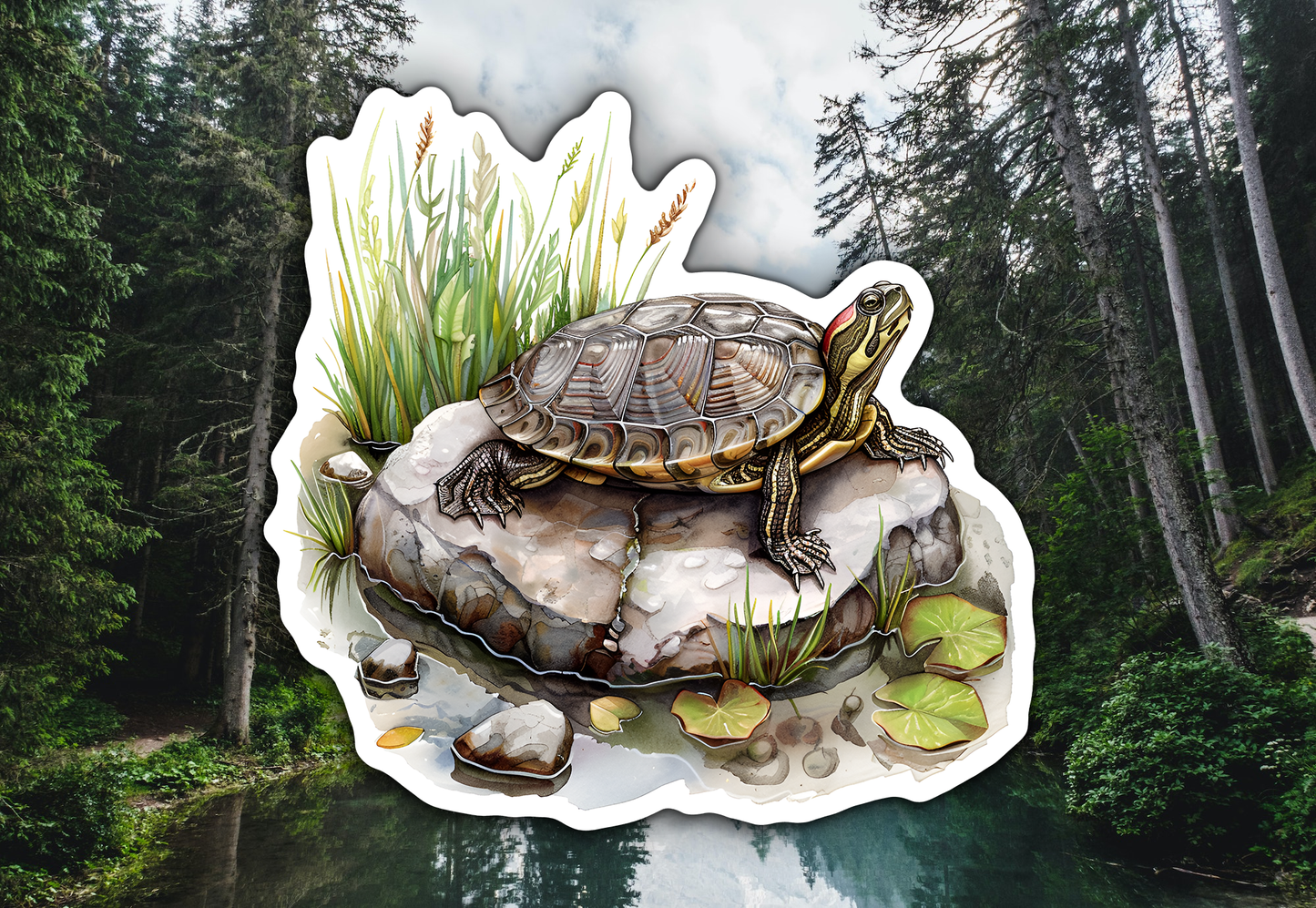 Red Eared Pond Slider Turtle Waterproof Vinyl Sticker Decal Art