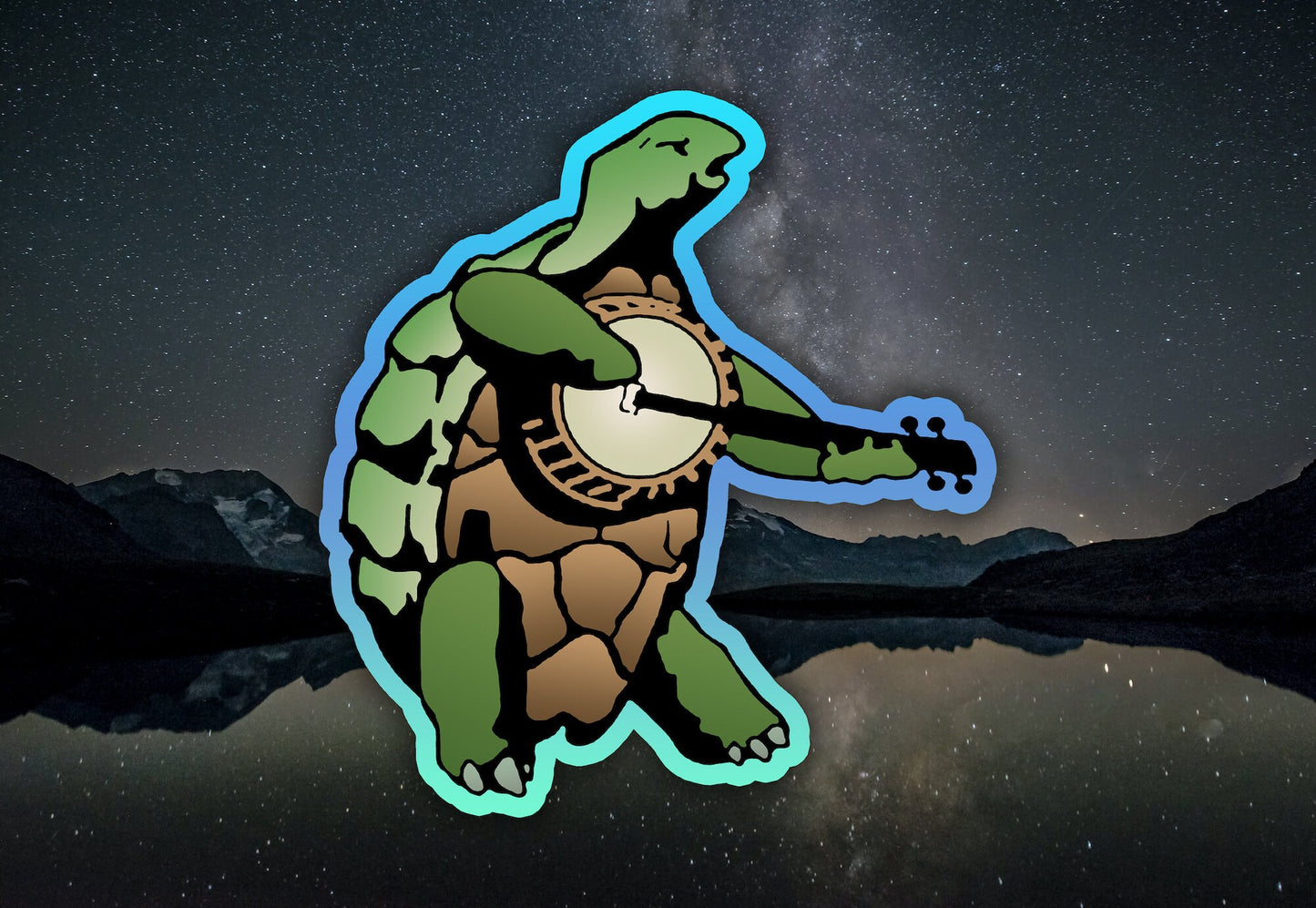 Terrapin Turtle With Banjo & Terrapin Turtle With Tambourine Waterproof Vinyl Sticker Decal Grateful Dead Lyric Art