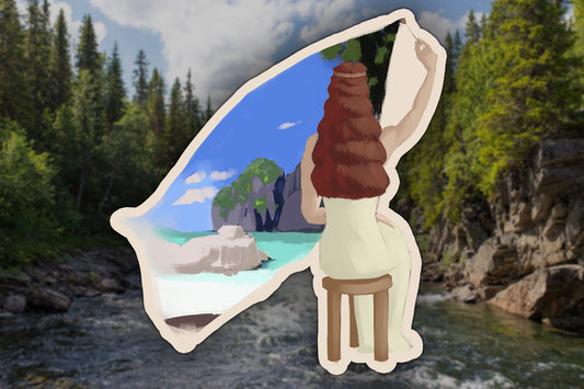 Lady Painting Landscape Art Decal